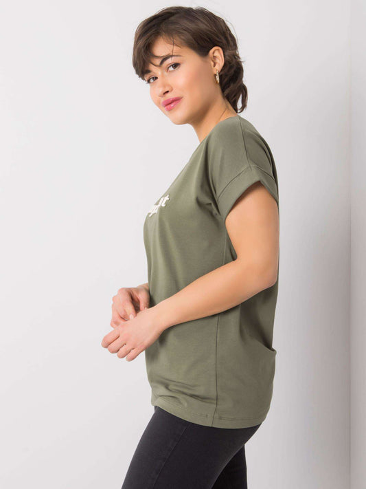 Khaki t-shirt z haftowanym napisem
