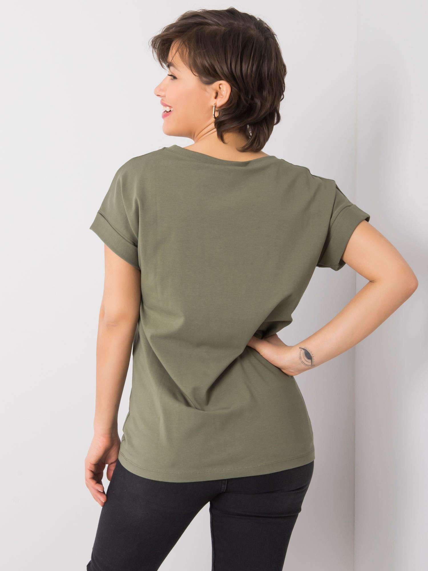 Khaki t-shirt z haftowanym napisem