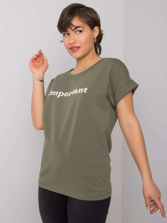 Khaki t-shirt z haftowanym napisem