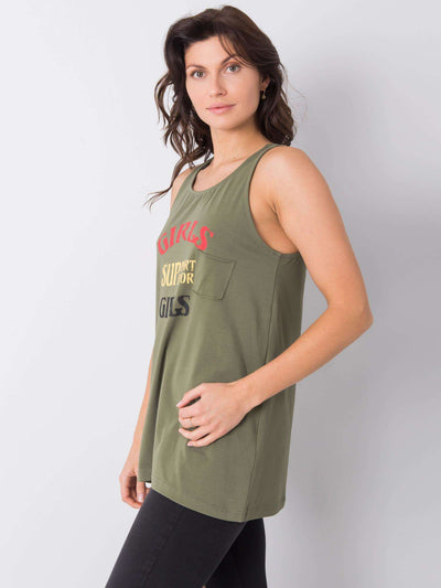 Khaki top damski z nadrukiem