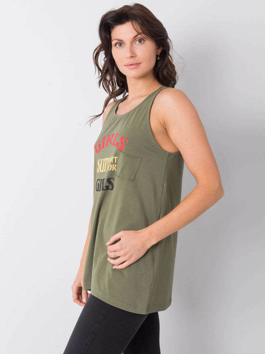 Khaki top damski z nadrukiem