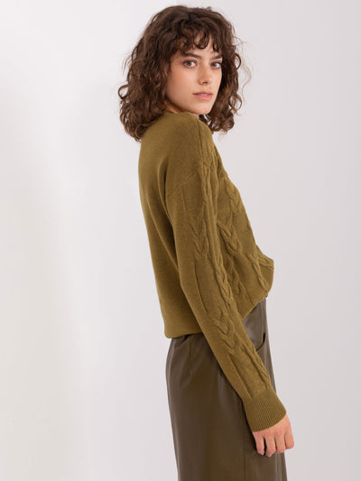 Khaki damski sweter w warkocze