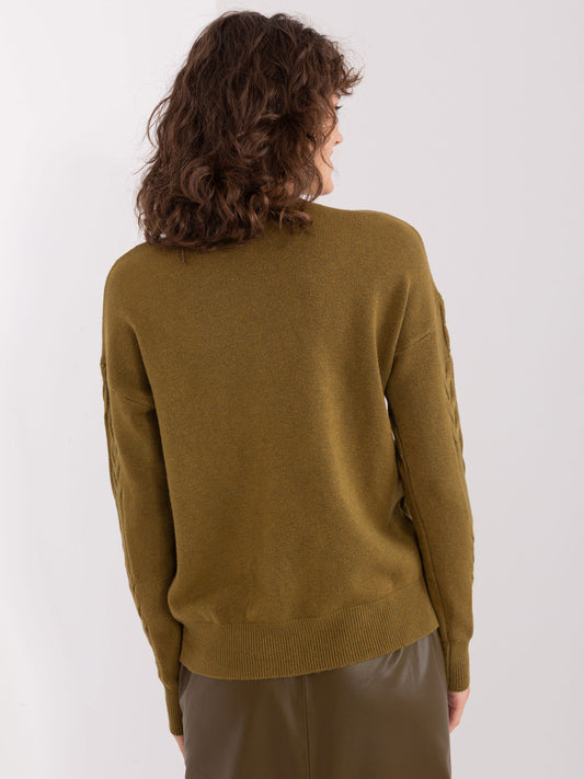 Khaki damski sweter w warkocze