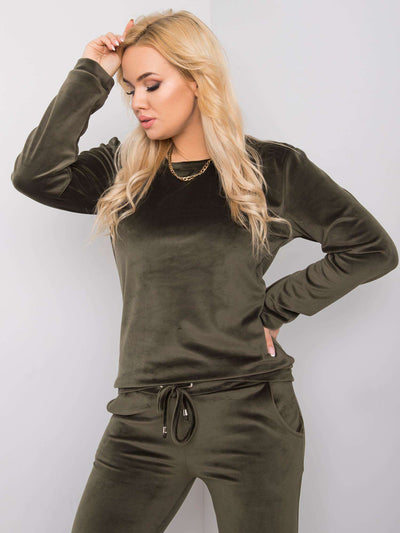 Khaki komplet welurowy plus size