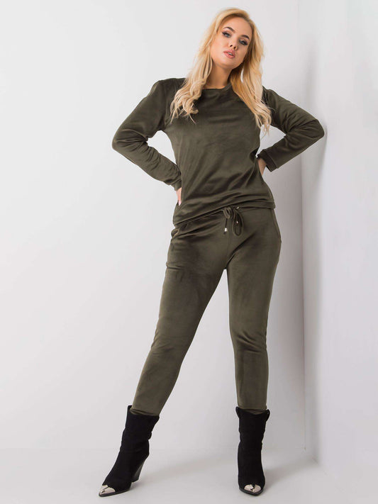 Khaki komplet welurowy plus size