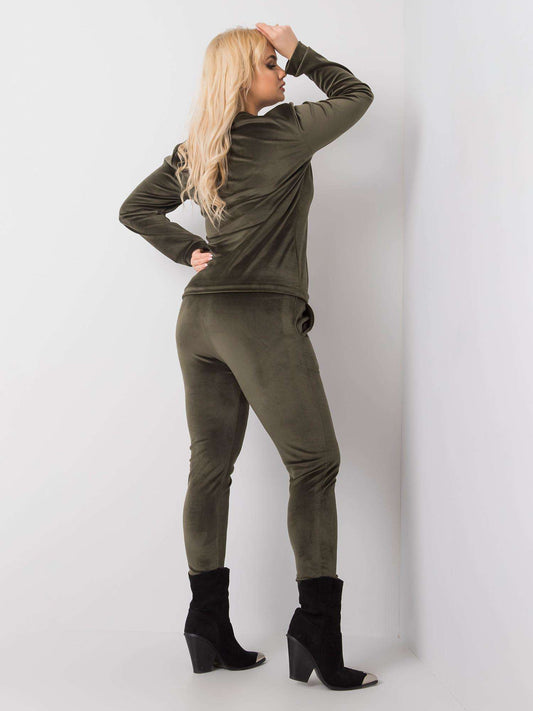 Khaki komplet welurowy plus size