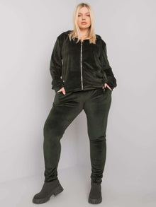 Khaki komplet welurowy plus size