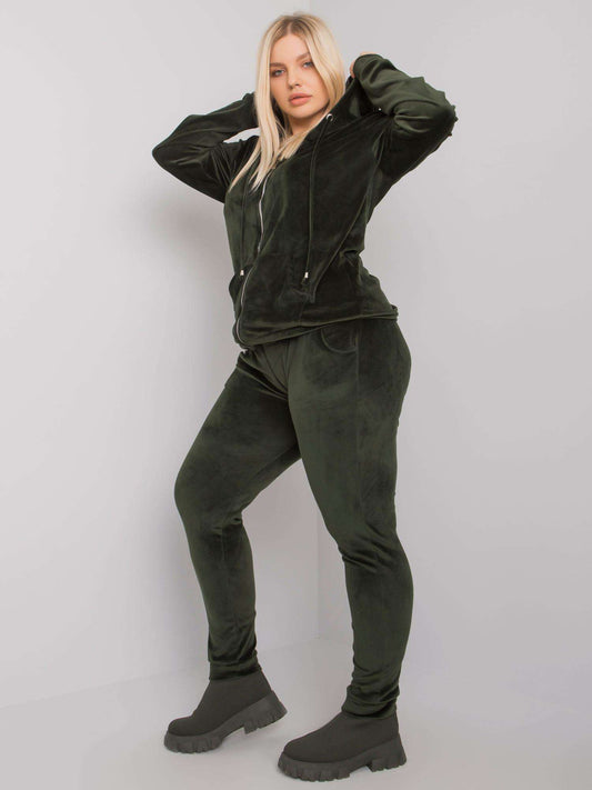 Khaki komplet welurowy plus size