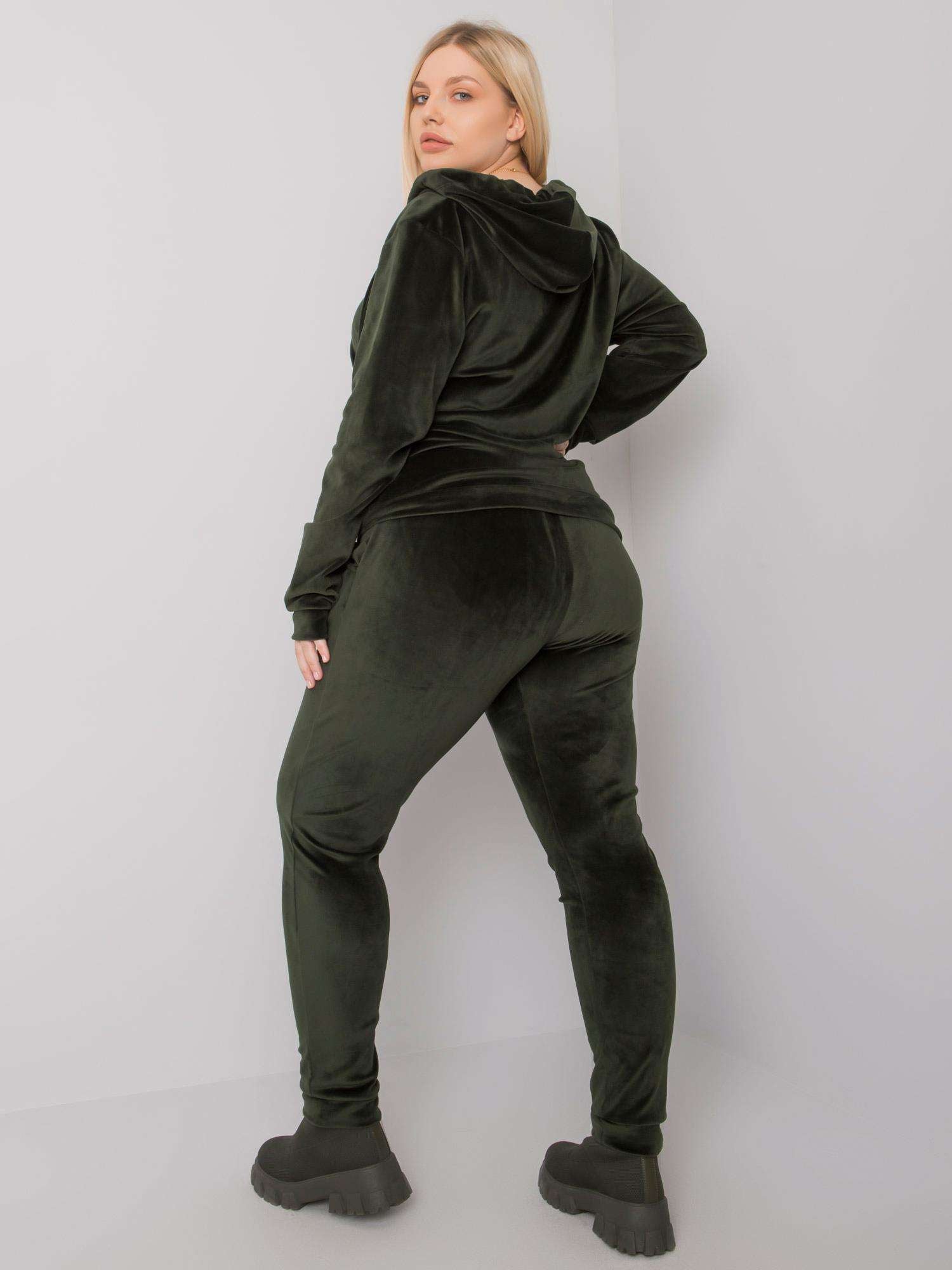 Khaki komplet welurowy plus size