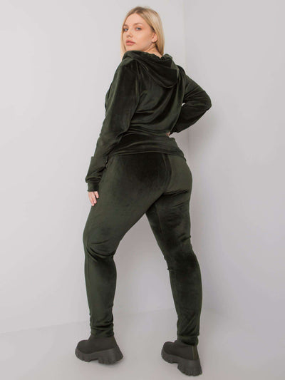 Khaki komplet welurowy plus size