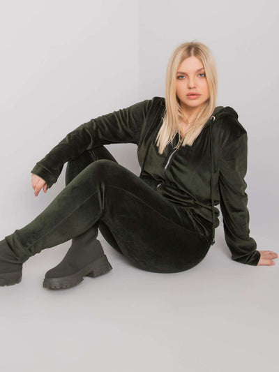 Khaki komplet welurowy plus size