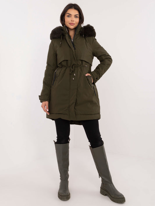 Khaki zimowa kurtka parka z kapturem