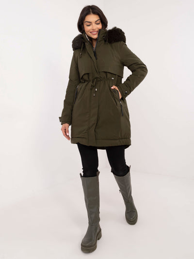 Khaki zimowa kurtka parka z kapturem