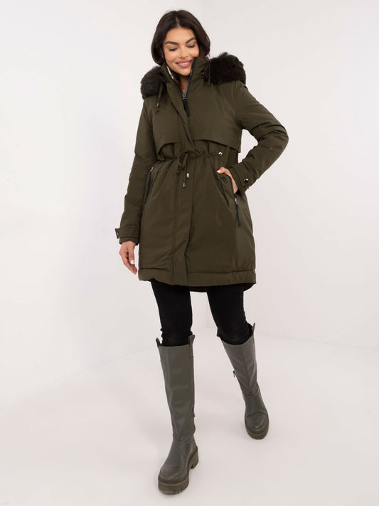 Khaki zimowa kurtka parka z kapturem