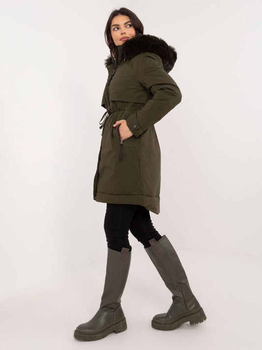 Khaki zimowa kurtka parka z kapturem