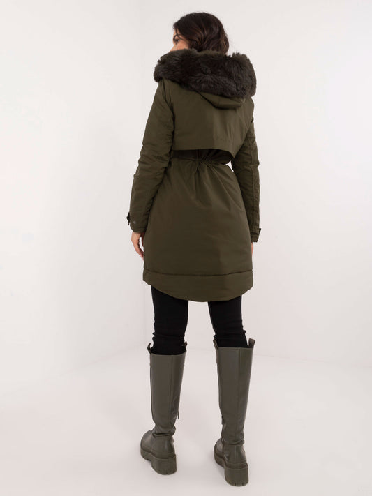 Khaki zimowa kurtka parka z kapturem