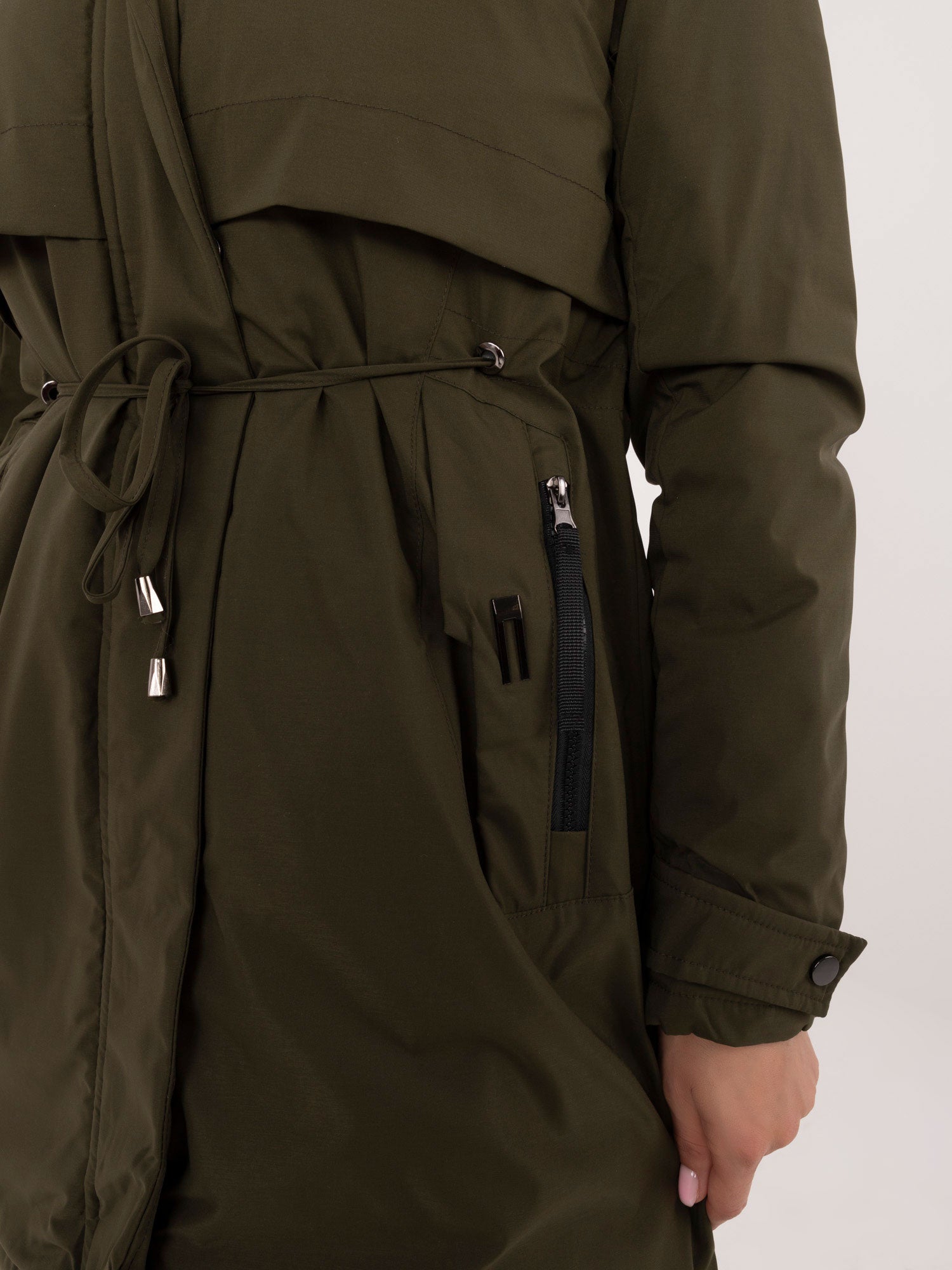 Khaki zimowa kurtka parka z kapturem