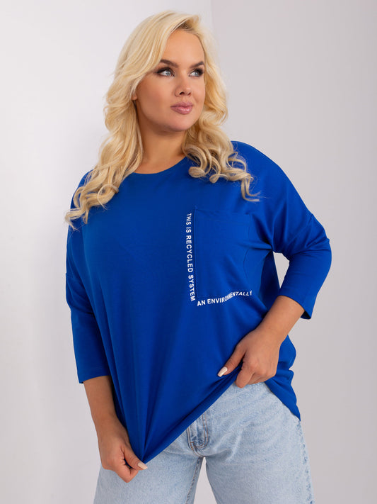 Kobaltowa bluzka plus size z okrągłym dekoltem
