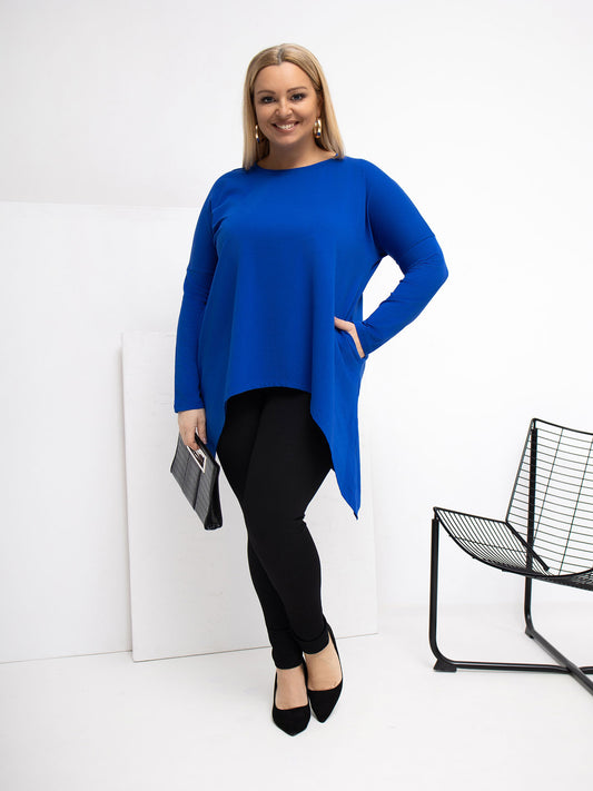 Kobaltowa bluzka plus size z dłuższym tyłem