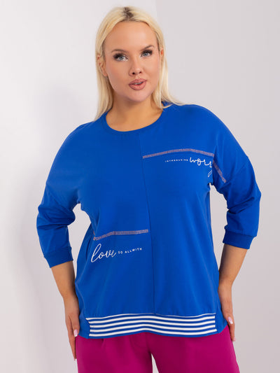 Kobaltowa damska bluzka plus size z napisami