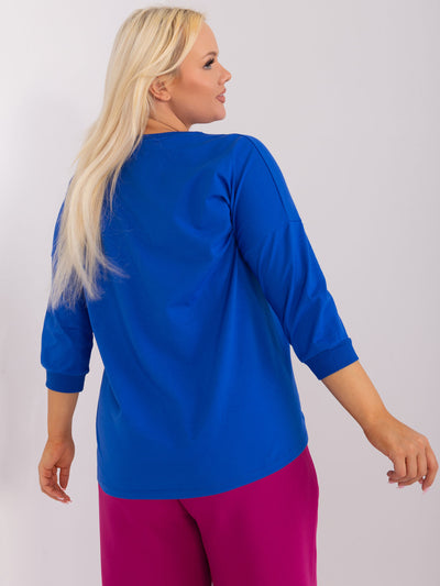 Kobaltowa damska bluzka plus size z napisami