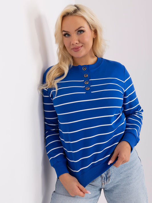 Kobaltowa bawełniana bluzka plus size w paski
