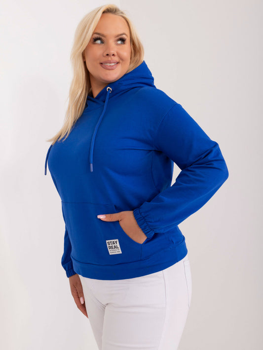 Kobaltowa bawełniana bluza plus size z kapturem