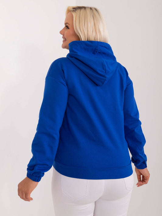 Kobaltowa bawełniana bluza plus size z kapturem
