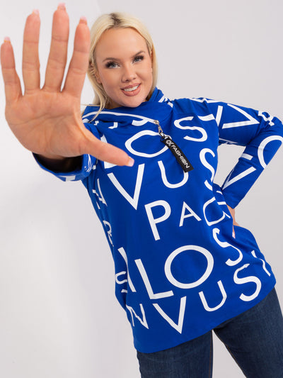 Kobaltowa bluza plus size z kapturem i kieszeniami
