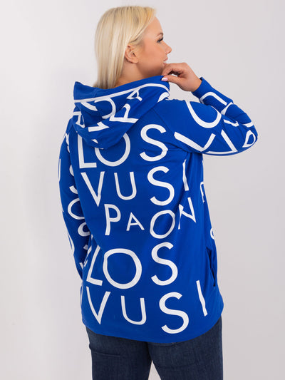 Kobaltowa bluza plus size z kapturem i kieszeniami