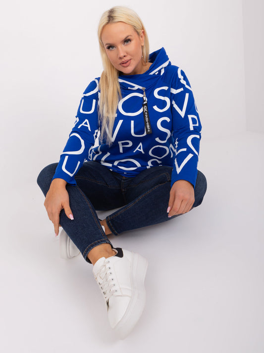 Kobaltowa bluza plus size z kapturem i kieszeniami