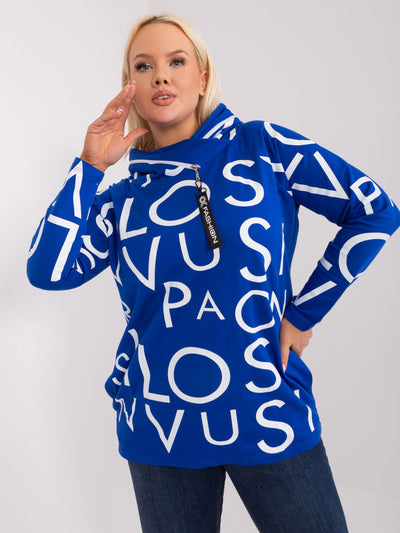 Kobaltowa bluza plus size z kapturem i kieszeniami