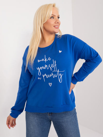 Kobaltowa bawełniana bluzka plus size z napisem
