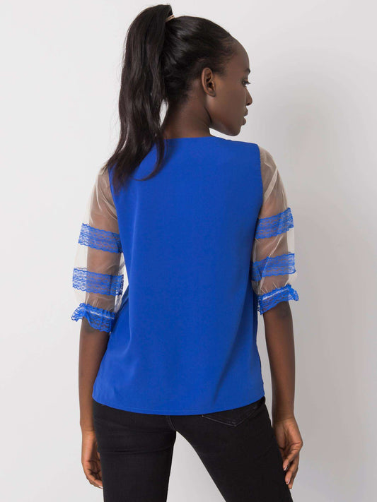 Kobaltowa bluzka z transparentnymi rękawami
