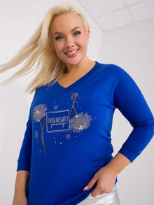 Kobaltowa damska bluzka plus size z aplikacjami