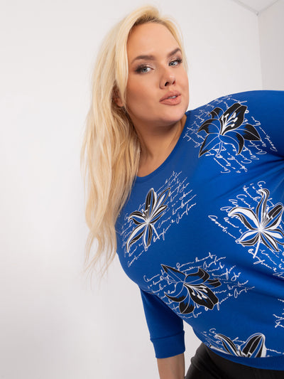 Kobaltowa damska bluzka plus size z bawełny