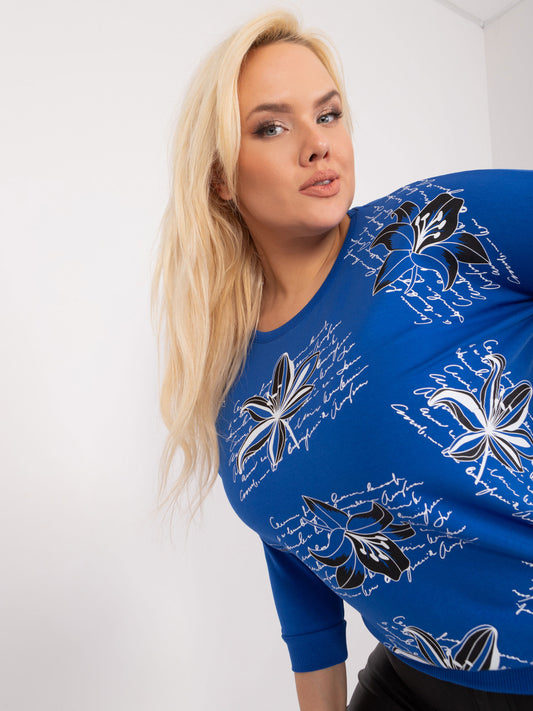 Kobaltowa damska bluzka plus size z bawełny
