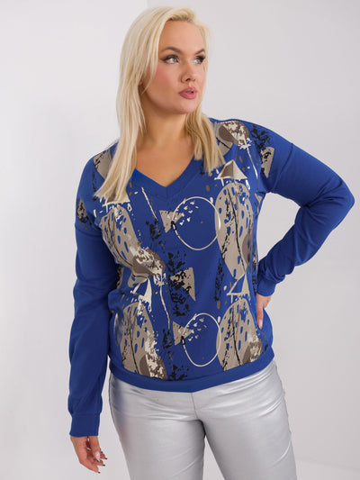 Kobaltowa bluzka plus size z długim rękawem