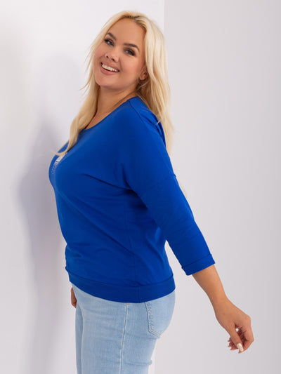 Kobaltowa damska bluzka plus size z rękawem 3/4