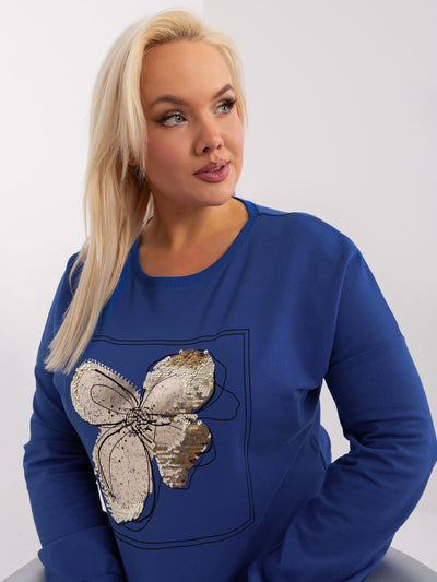 Kobaltowa damska bluzka plus size z aplikacją