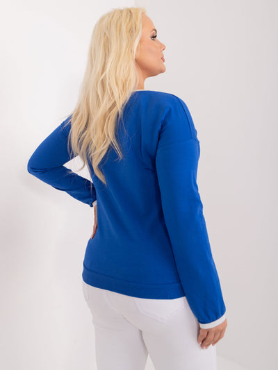 Kobaltowa damska bluzka plus size z dekoltem V
