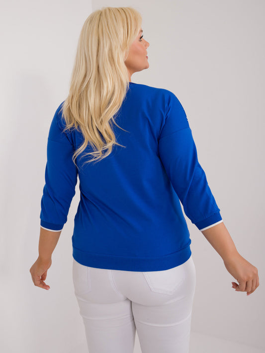 Kobaltowa damska bluzka plus size z dekoltem V