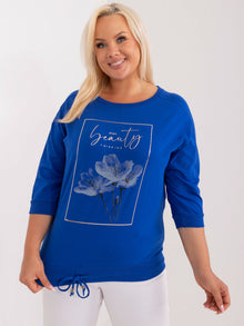 Kobaltowa casualowa bluzka plus size z bawełny