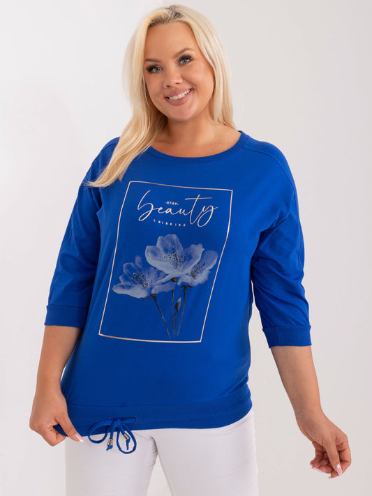 Kobaltowa casualowa bluzka plus size z bawełny
