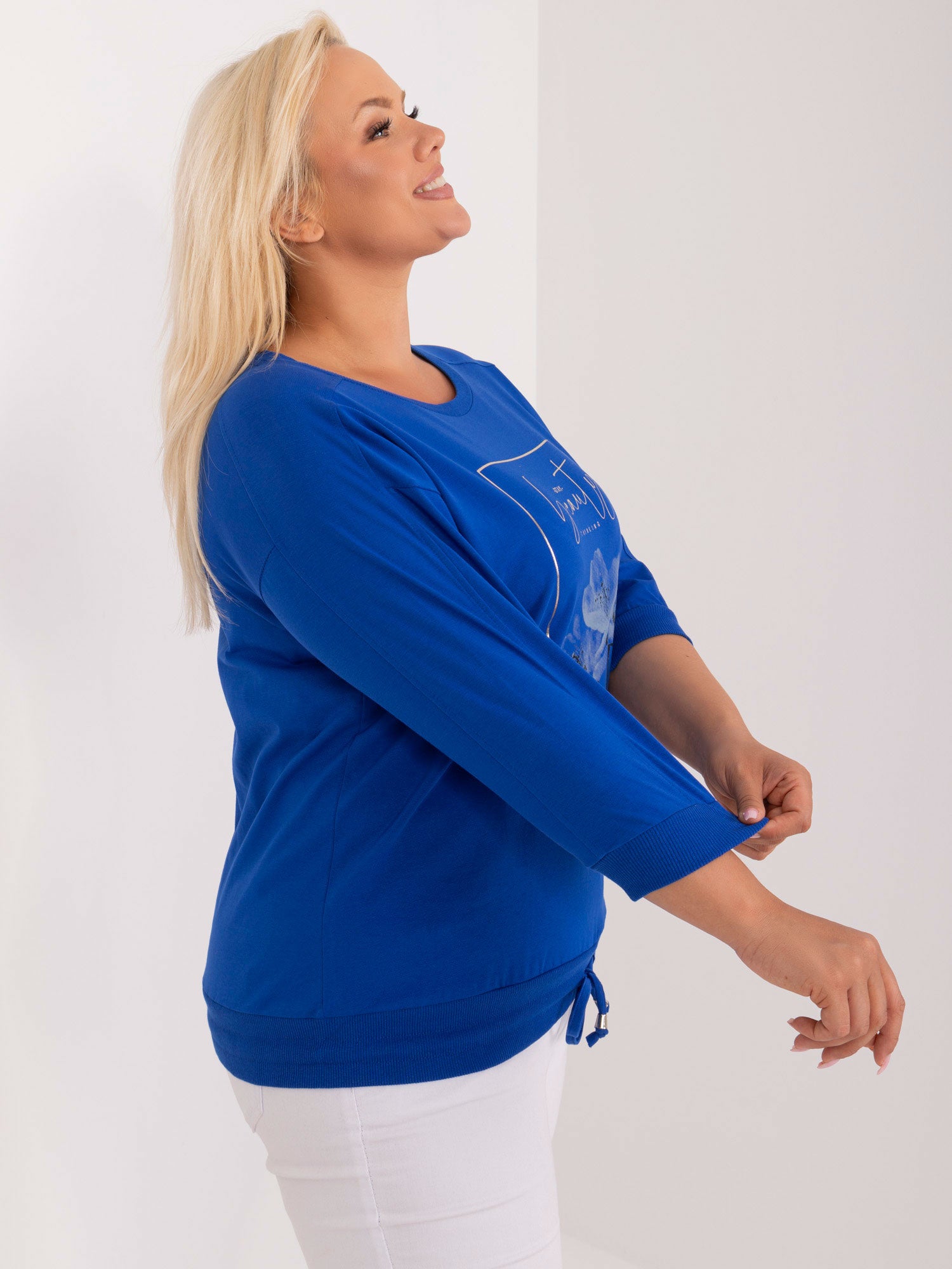 Kobaltowa casualowa bluzka plus size z bawełny