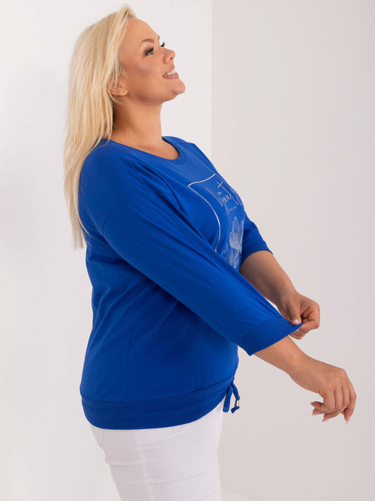 Kobaltowa casualowa bluzka plus size z bawełny