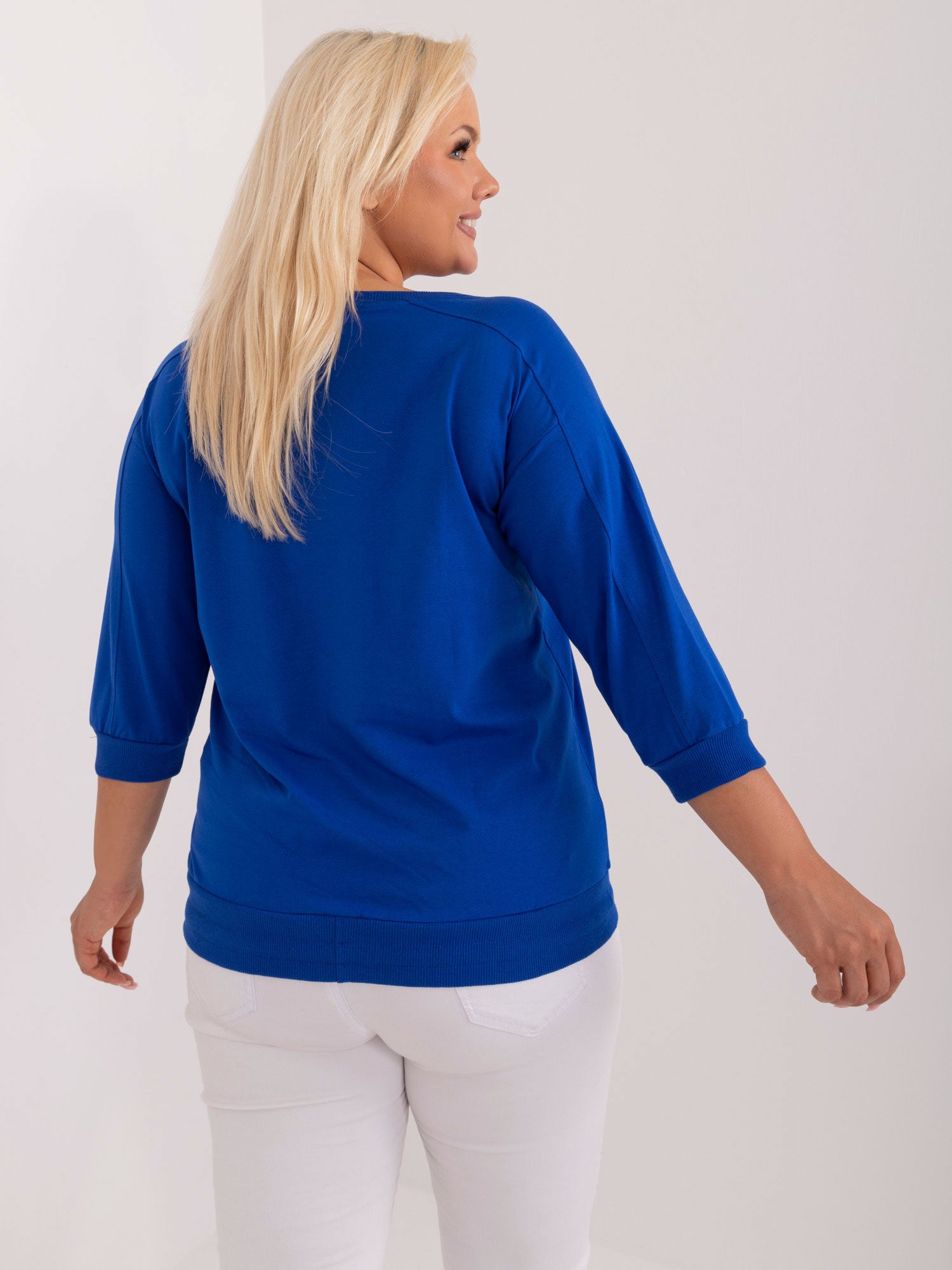 Kobaltowa casualowa bluzka plus size z bawełny