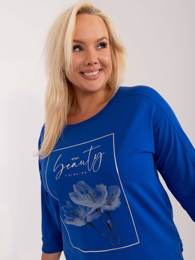 Kobaltowa casualowa bluzka plus size z bawełny
