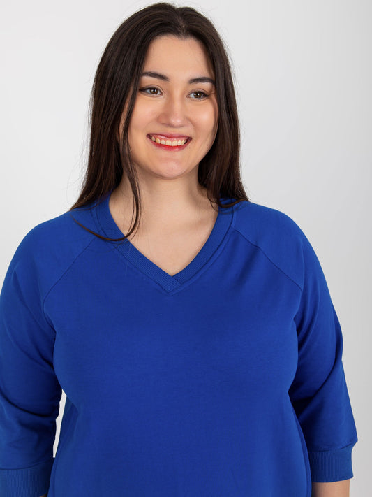 Kobaltowa mini sukienka plus size z rękawem 3/4