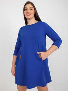 Kobaltowa mini sukienka plus size z kieszeniami Dalenne